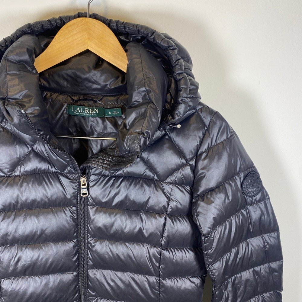 Lauren Ralph Lauren Puffer Jacket Women S Black Excellent Down Quilted Hooded
